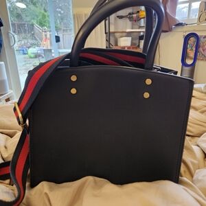 Navy Sturdy Handbag with Red and Blue Strap